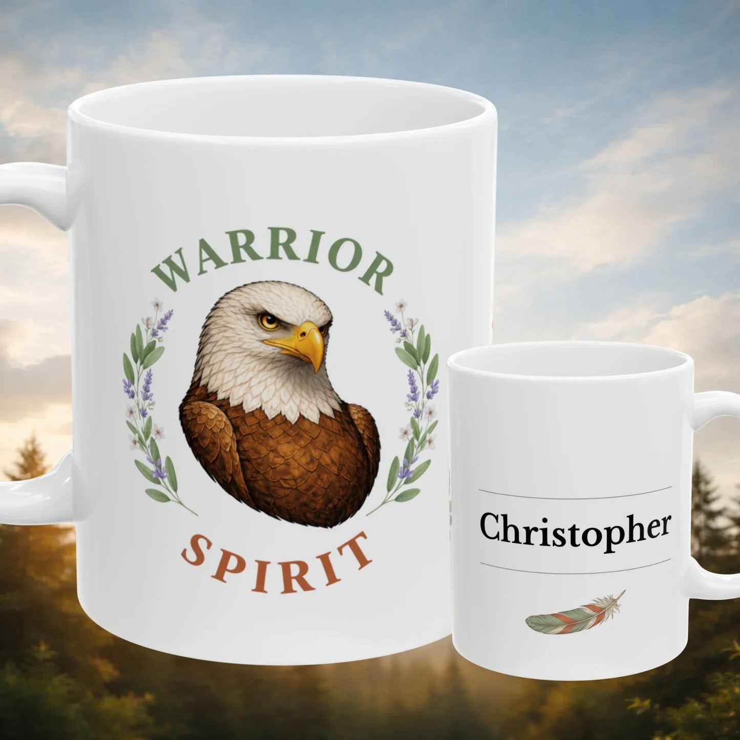 Shop our warrior spirit eagle mug featuring the 11oz style option from MySisterIsASurvivor.