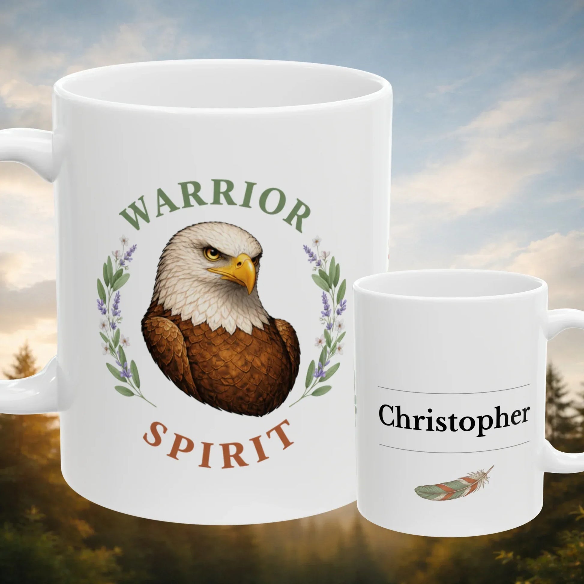 Shop our warrior spirit eagle mug featuring the 11oz style option from MySisterIsASurvivor.