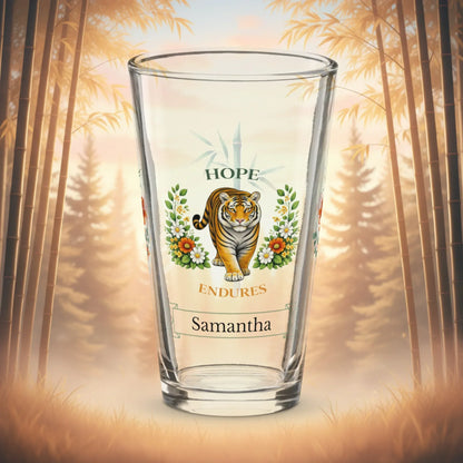 Shop our premium hope endures tiger pint glass from MySisterIsASurvivor.