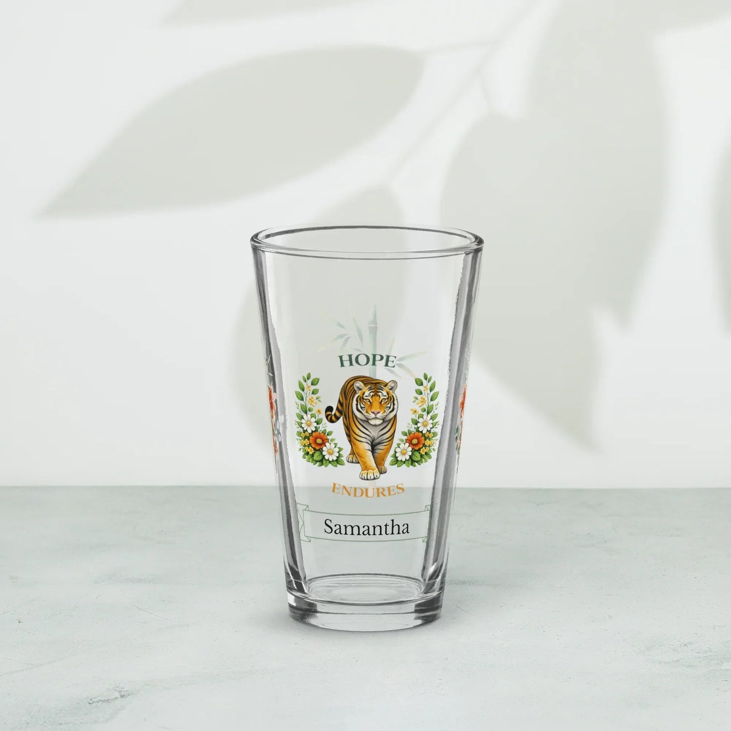 Shop our premium hope endures tiger pint glass from MySisterIsASurvivor.