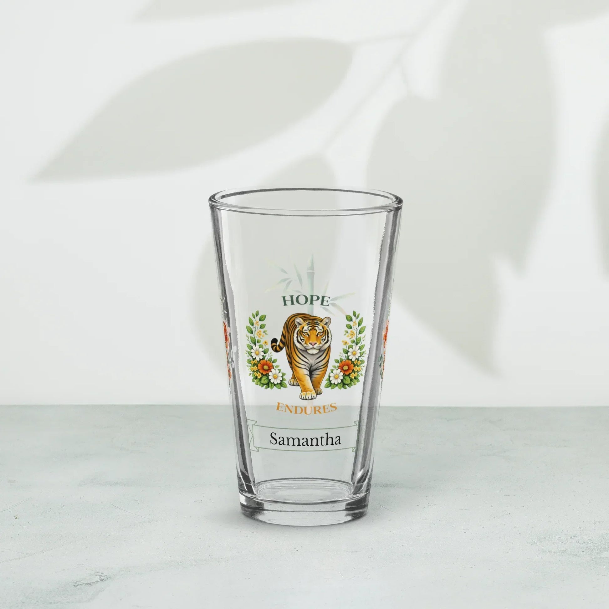 Shop our premium hope endures tiger pint glass from MySisterIsASurvivor.