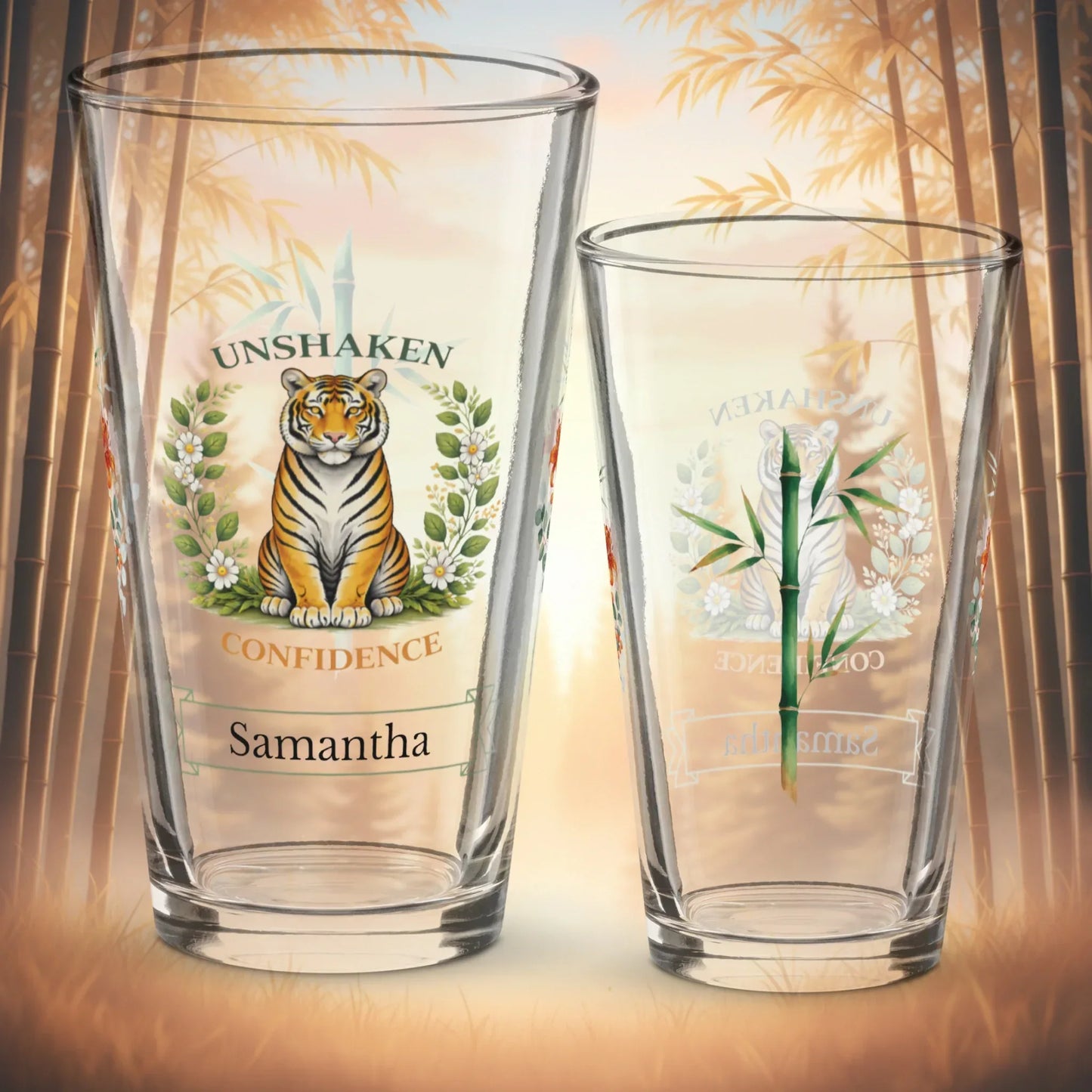 Shop our unshaken confidence tiger pint glass featuring the 16oz style option from MySisterIsASurvivor.