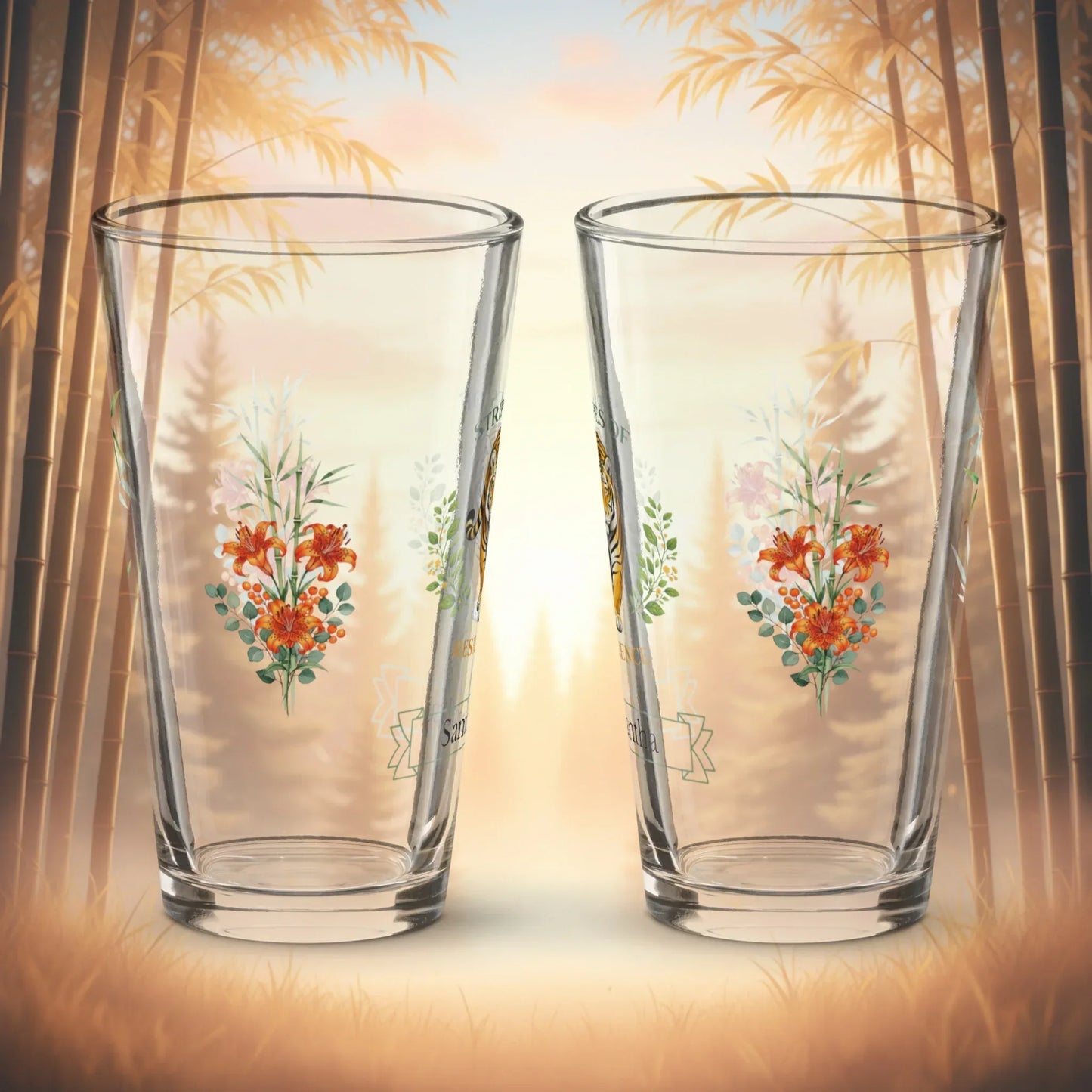 Shop our premium stripes of resilience tiger pint glass from MySisterIsASurvivor.