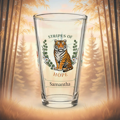 Shop our premium stripes of hope tiger pint glass from MySisterIsASurvivor.