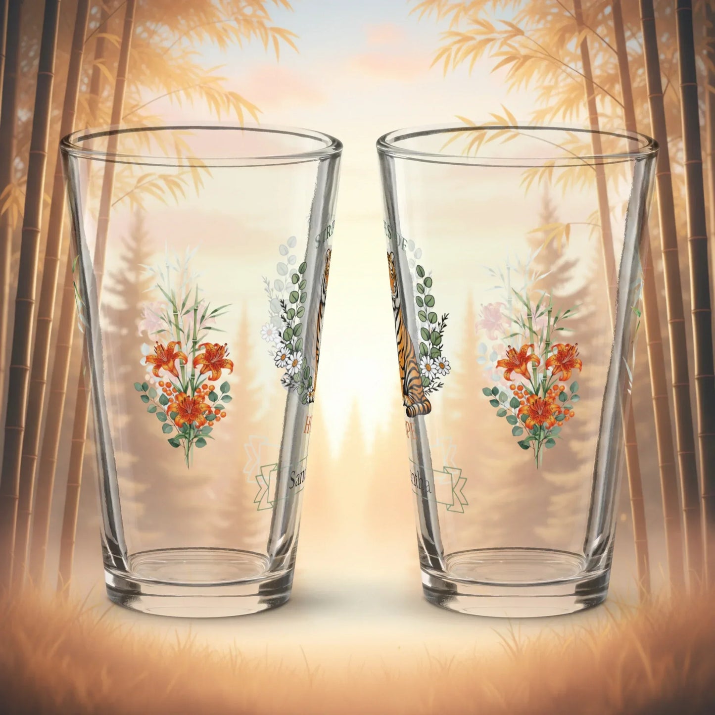 Shop our premium stripes of hope tiger pint glass from MySisterIsASurvivor.