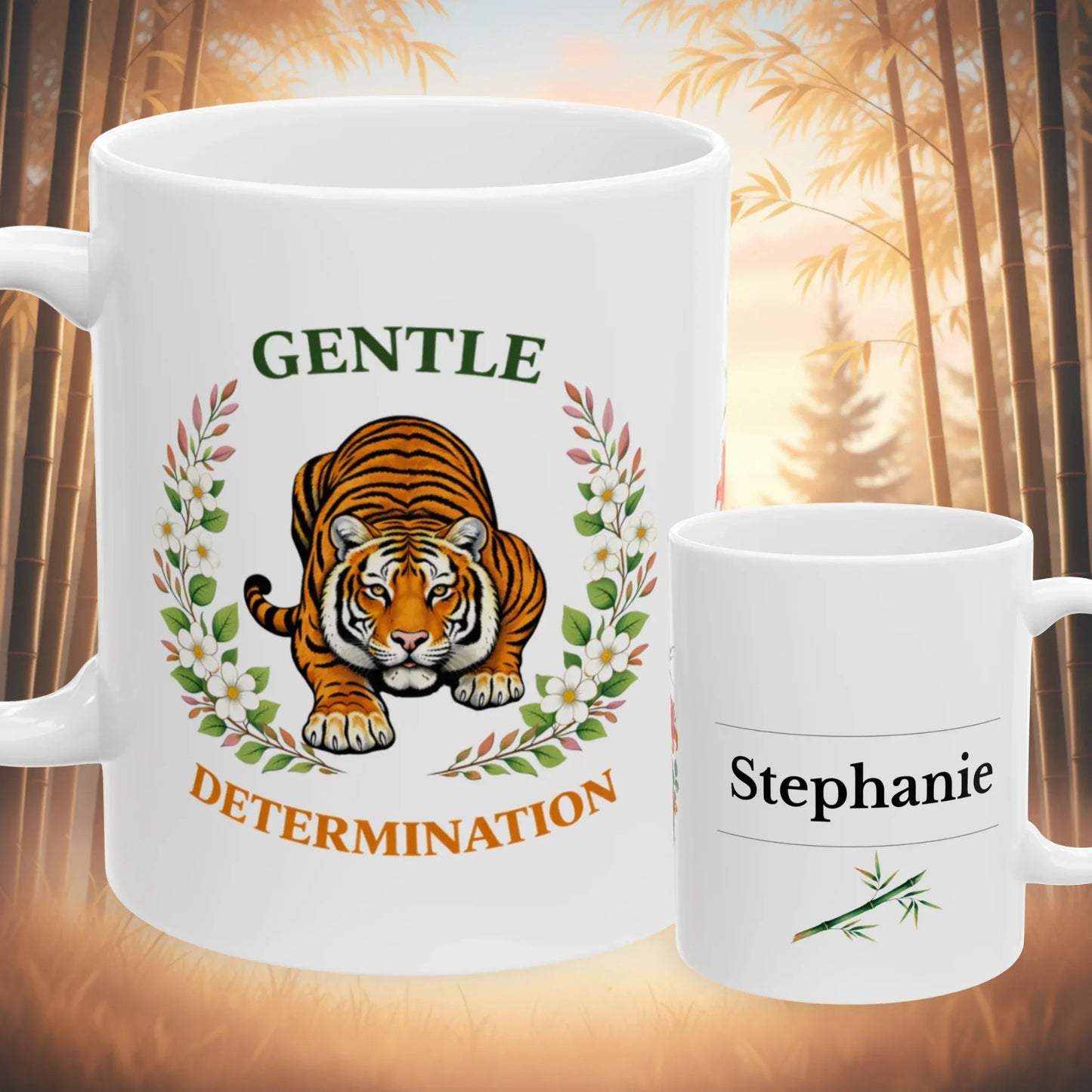 Shop our gentle determination tiger mug featuring the 11oz style option from MySisterIsASurvivor.