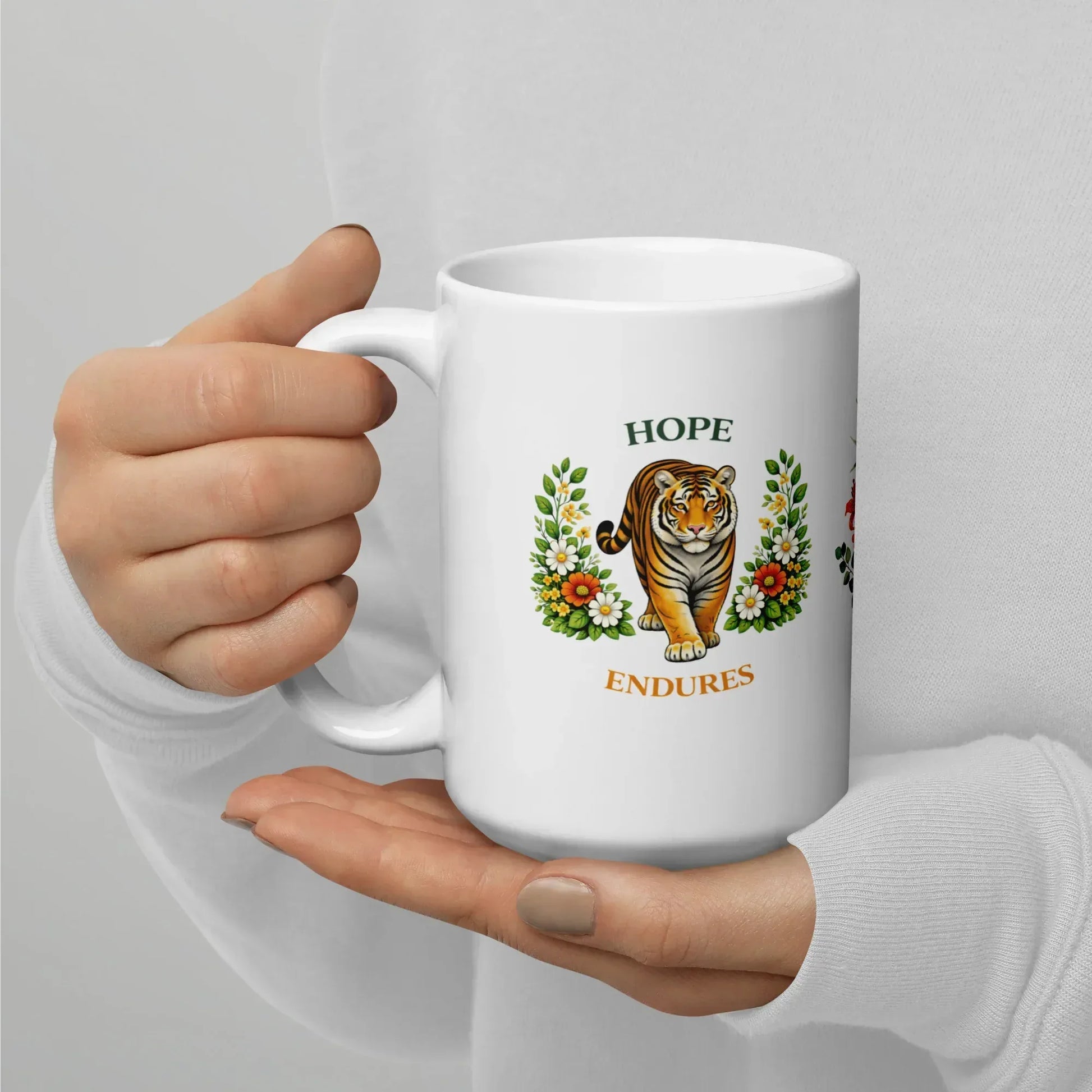 Shop our premium hope endures tiger mug from MySisterIsASurvivor.