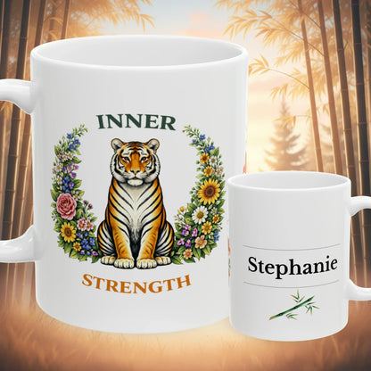 Shop our inner strength tiger mug featuring the 11oz style option from MySisterIsASurvivor.