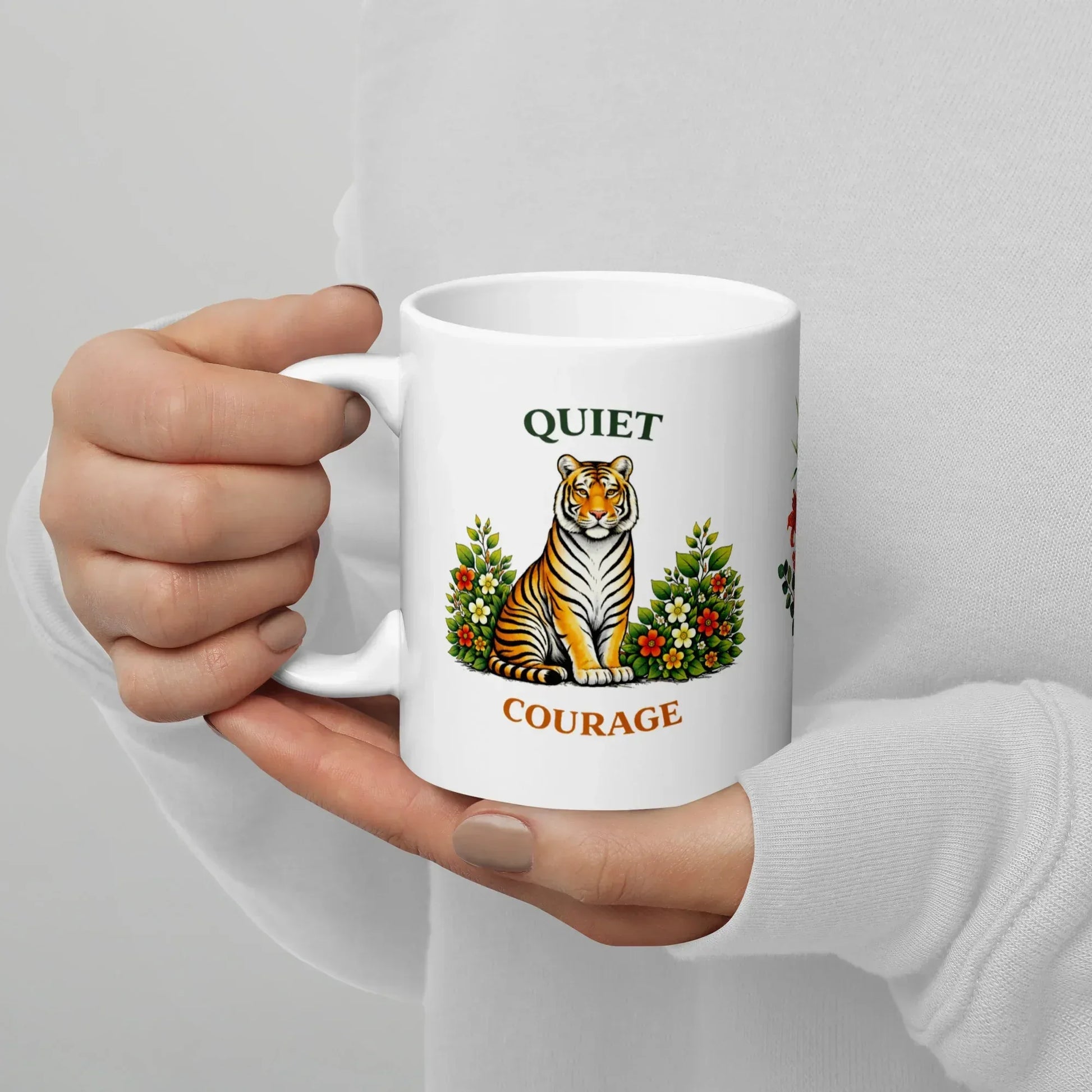 Shop our premium quiet courage tiger mug from MySisterIsASurvivor.