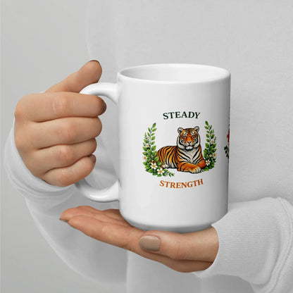 Shop our premium steady strength tiger mug from MySisterIsASurvivor.