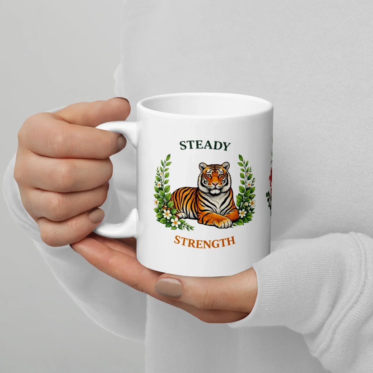 Shop our premium steady strength tiger mug from MySisterIsASurvivor.