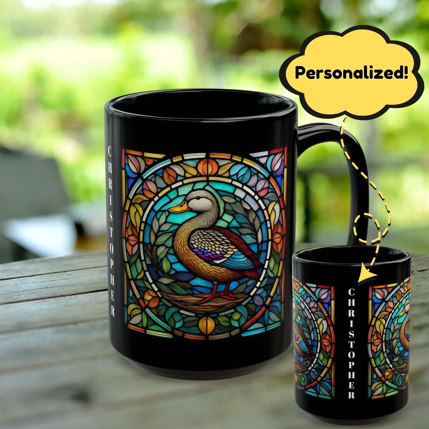 Shop our premium duck stained glass zoo animals ceramic black mug from MySisterIsASurvivor.