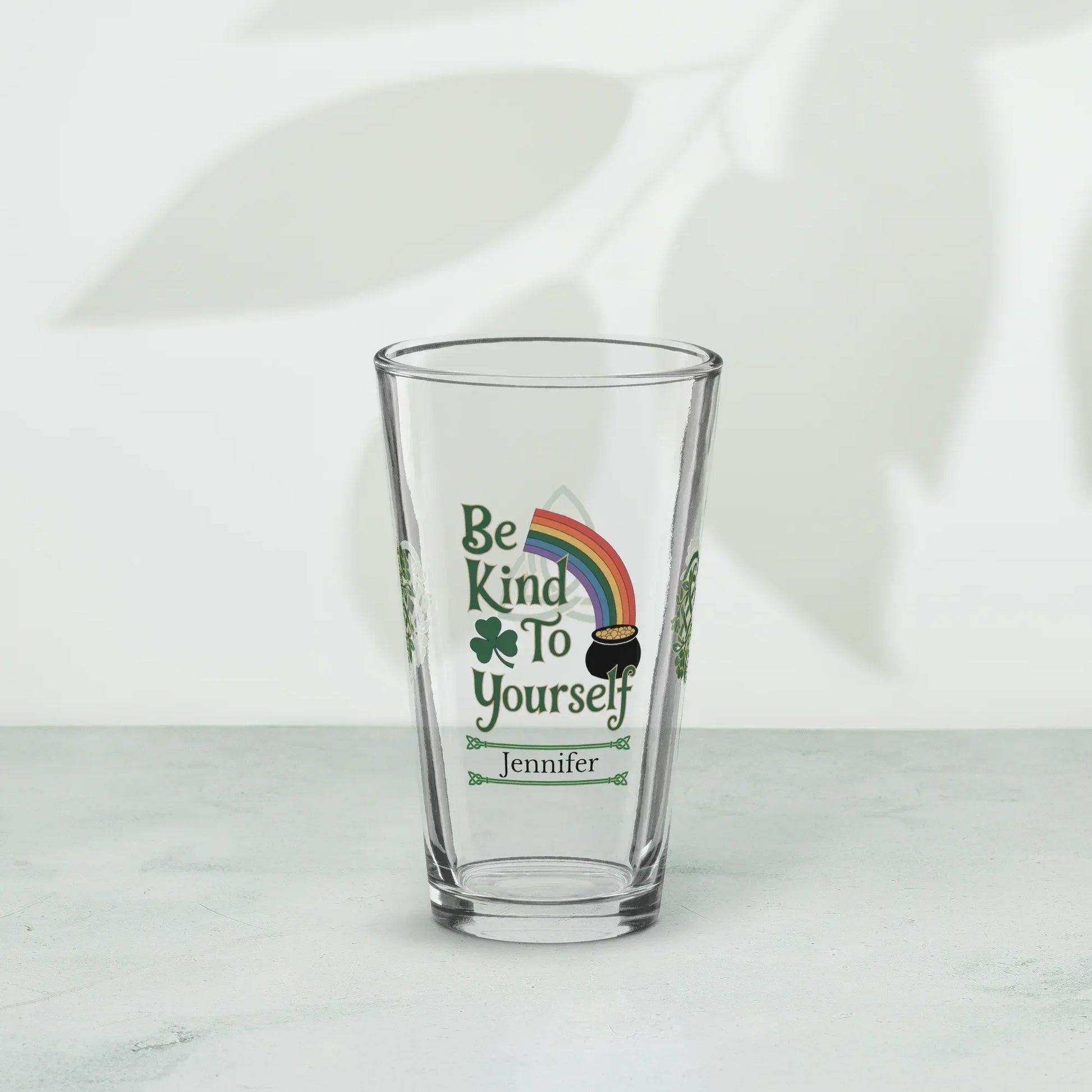 Shop our premium be kind to your yourself st patrick pint glass from MySisterIsASurvivor.