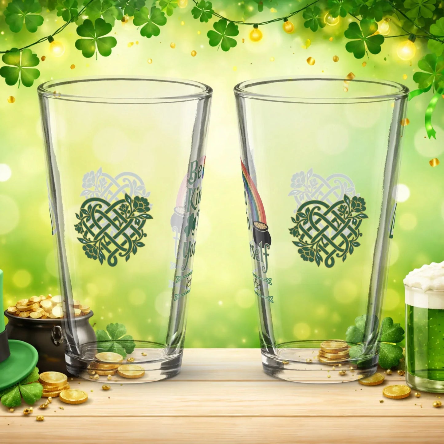 Shop our premium be kind to your yourself st patrick pint glass from MySisterIsASurvivor.