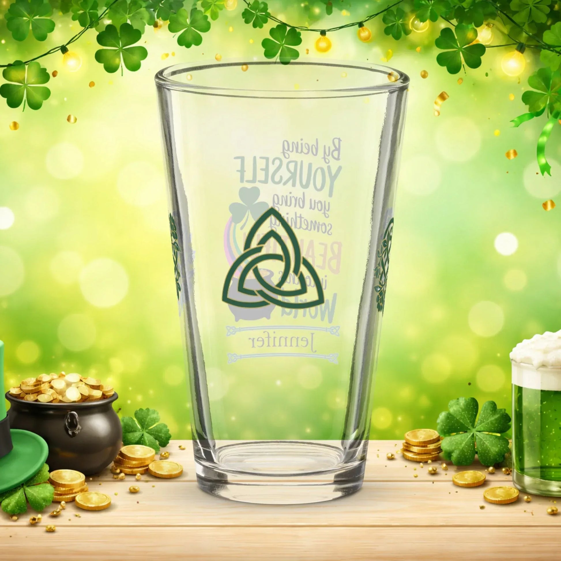 Shop our premium by being yourself st patrick pint glass from MySisterIsASurvivor.