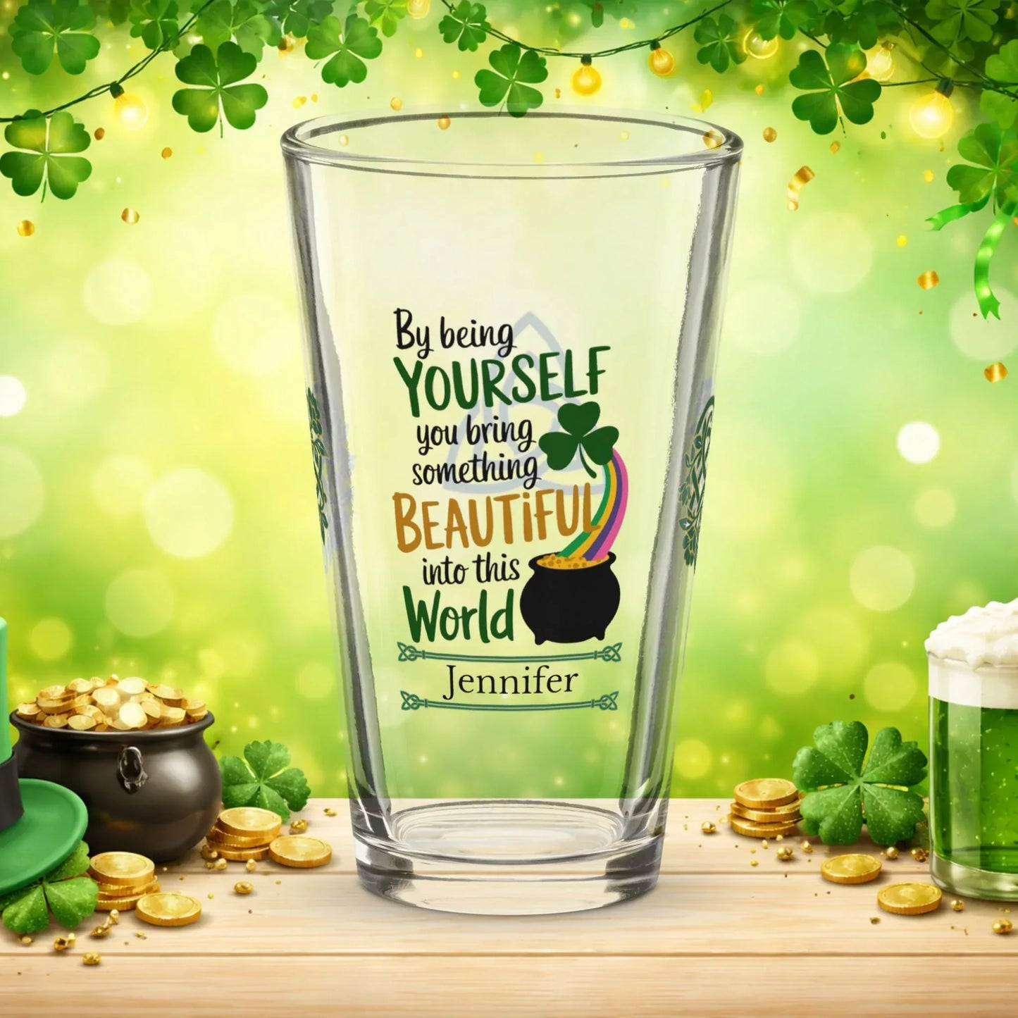 Shop our premium by being yourself st patrick pint glass from MySisterIsASurvivor.