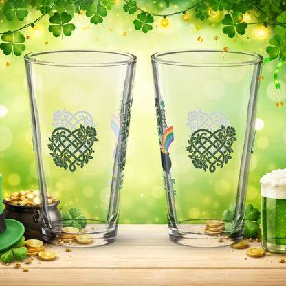 St. Patrick’s Day pint glass with It’s Okay to Fall Apart Sometimes affirmation and Irish shamrocks