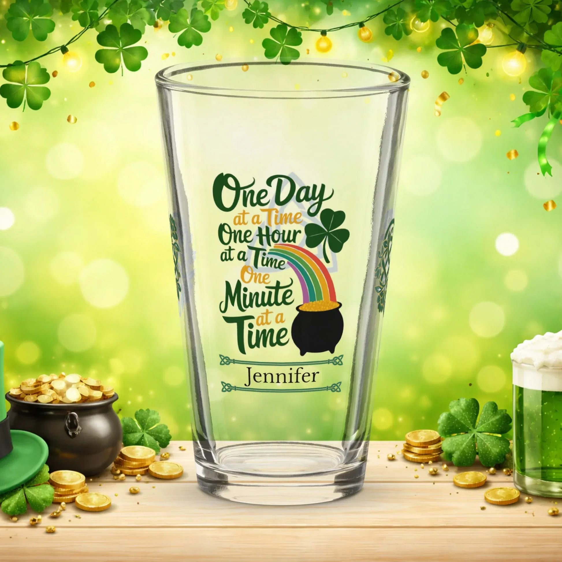 Shop our premium one day one hour one minute st patrick pint glass from MySisterIsASurvivor.