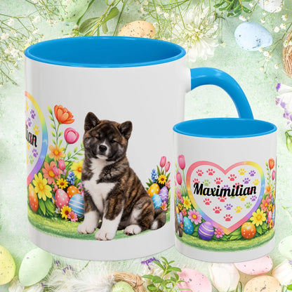 Shop our akita brindle puppy easter mug featuring the 11oz style option from MySisterIsASurvivor.