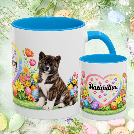 Shop our akita brindle puppy easter mug featuring the 11oz style option from MySisterIsASurvivor.