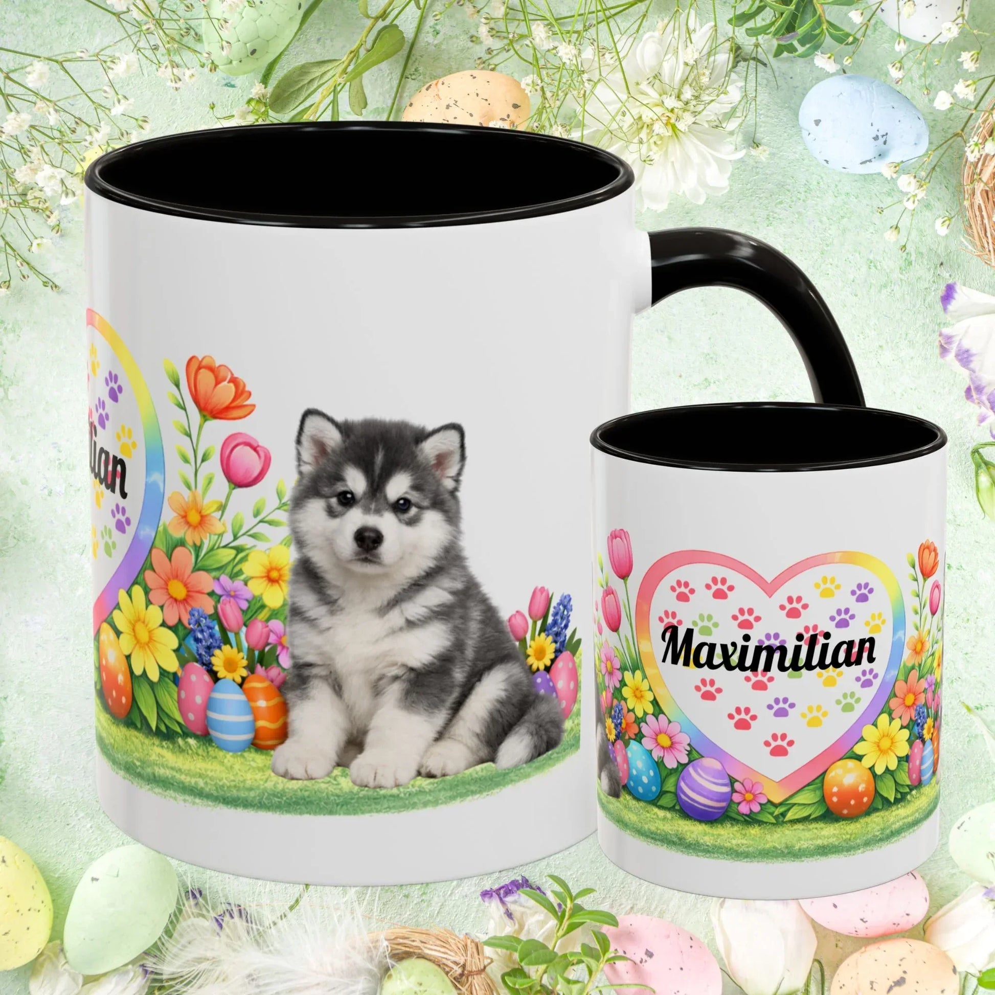 Shop our alaskan malamute blue white puppy easter mug featuring the 11oz style option from MySisterIsASurvivor.