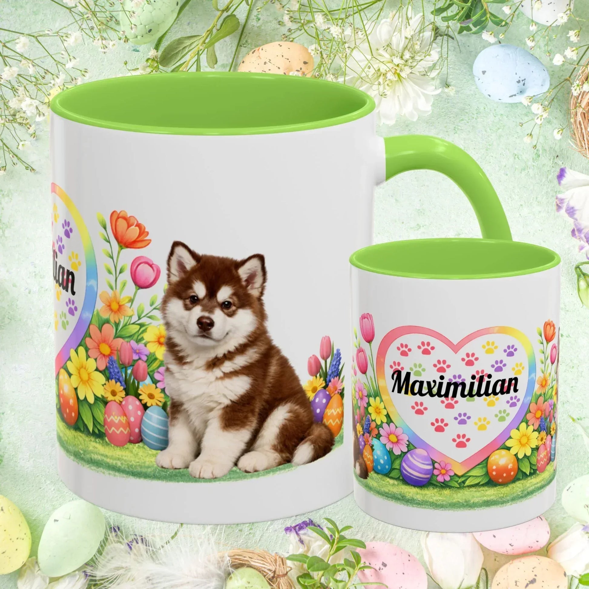 Shop our alaskan malamute red white puppy easter mug featuring the 11oz style option from MySisterIsASurvivor.