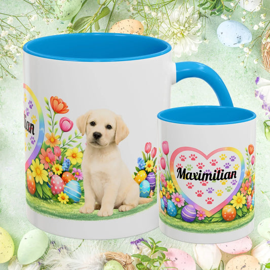Shop our labrador retriever yellow pale buttemilk puppy easter mug featuring the 11oz style option from MySisterIsASurvivor.