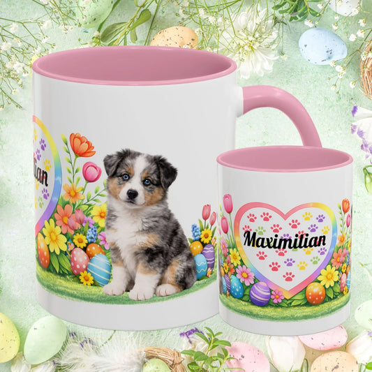 Shop our australian shepherd blue merle puppy easter mug featuring the 11oz style option from MySisterIsASurvivor.
