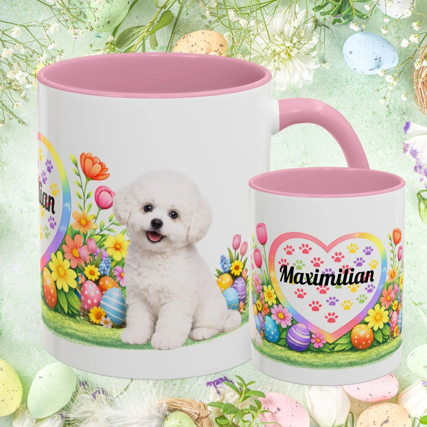 Shop our bichon frise puppy easter mug featuring the 11oz style option from MySisterIsASurvivor.