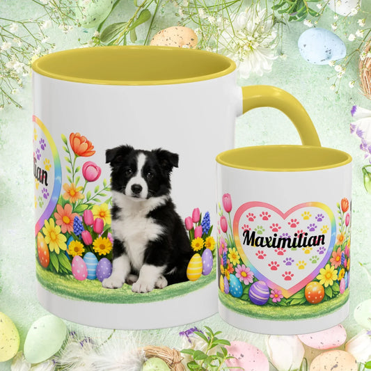 Shop our border collie black white puppy easter mug featuring the 11oz style option from MySisterIsASurvivor.