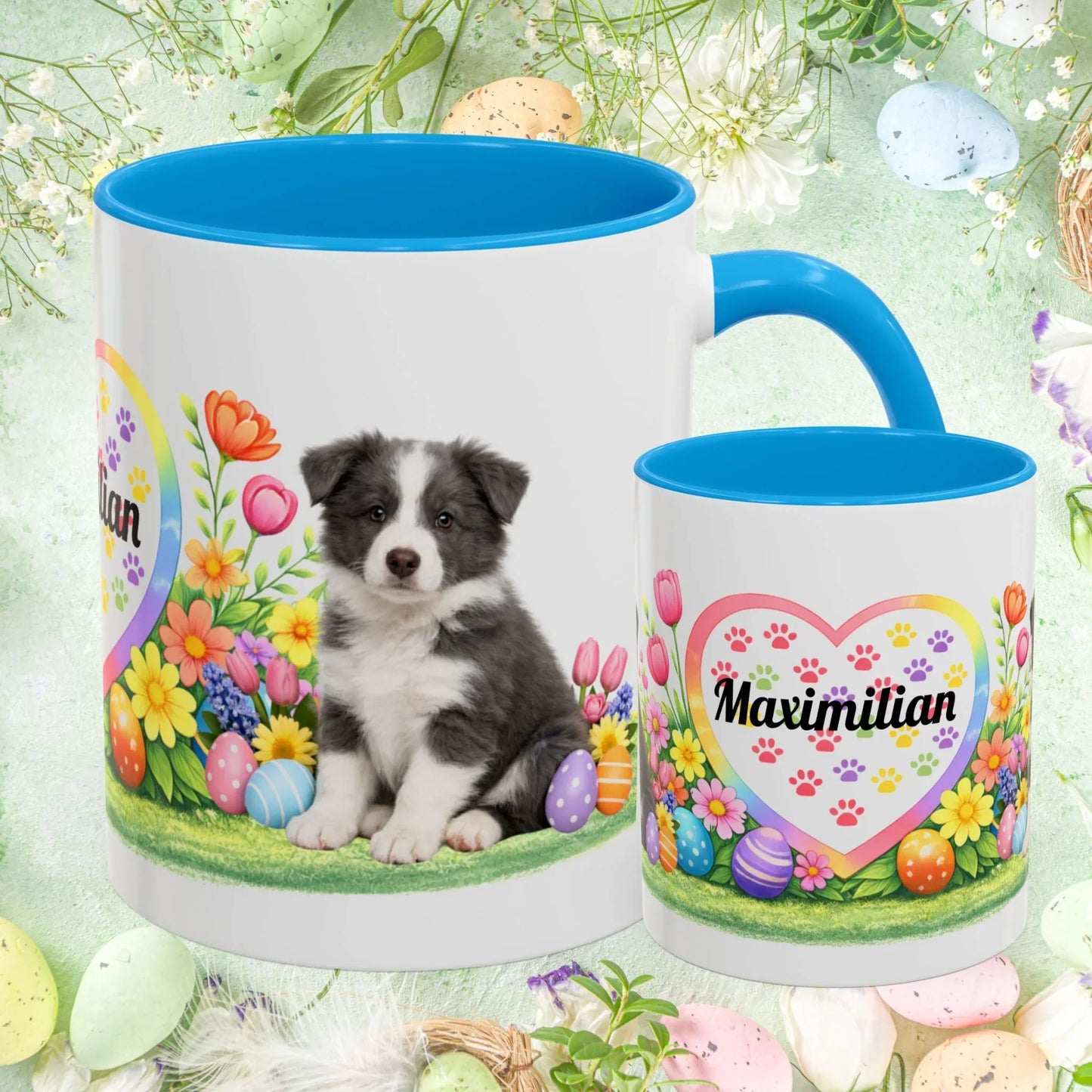 Shop our border collie blue white puppy easter mug featuring the 11oz style option from MySisterIsASurvivor.