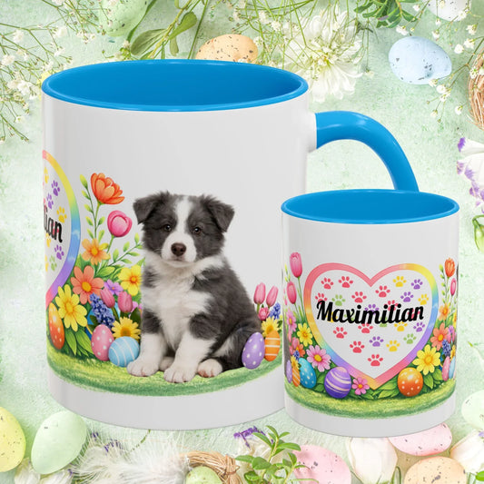 Shop our border collie blue white puppy easter mug featuring the 11oz style option from MySisterIsASurvivor.