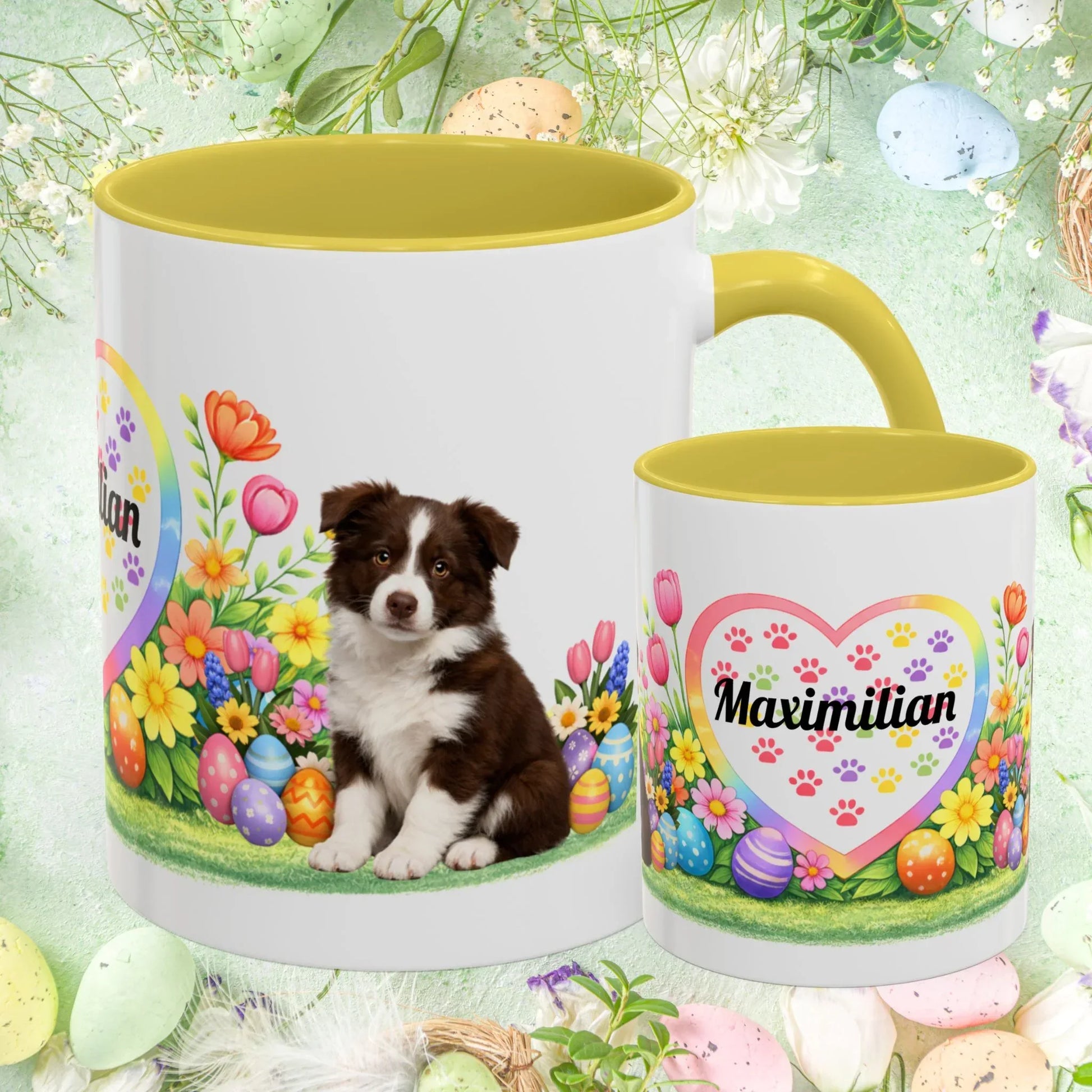 Shop our border collie chocolate white puppy easter mug featuring the 11oz style option from MySisterIsASurvivor.