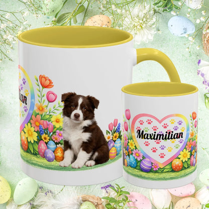 Shop our border collie chocolate white puppy easter mug featuring the 11oz style option from MySisterIsASurvivor.