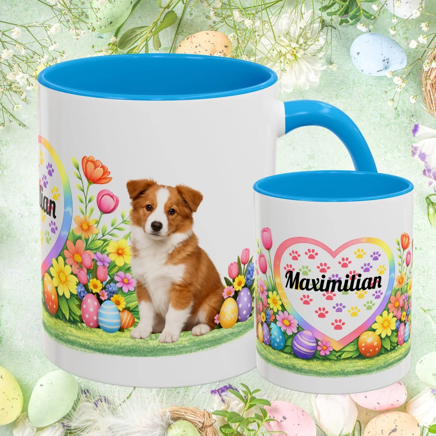 Shop our border collie red white puppy easter mug featuring the 11oz style option from MySisterIsASurvivor.