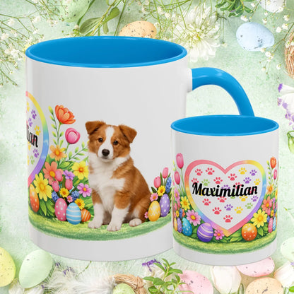 Shop our border collie red white puppy easter mug featuring the 11oz style option from MySisterIsASurvivor.
