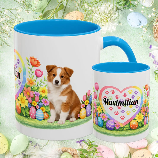 Shop our border collie red white puppy easter mug featuring the 11oz style option from MySisterIsASurvivor.