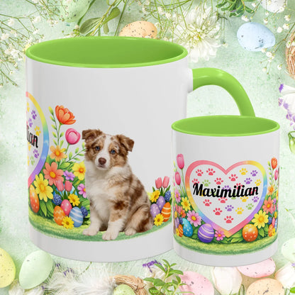 Shop our border collie red merle puppy easter mug featuring the 11oz style option from MySisterIsASurvivor.