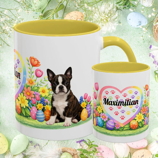 Shop our boston terrier brindle puppy easter mug featuring the 11oz style option from MySisterIsASurvivor.