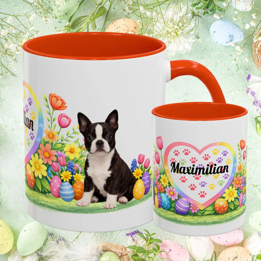 Shop our boston terrier seal brindle and white puppy easter mug featuring the 11oz style option from MySisterIsASurvivor.