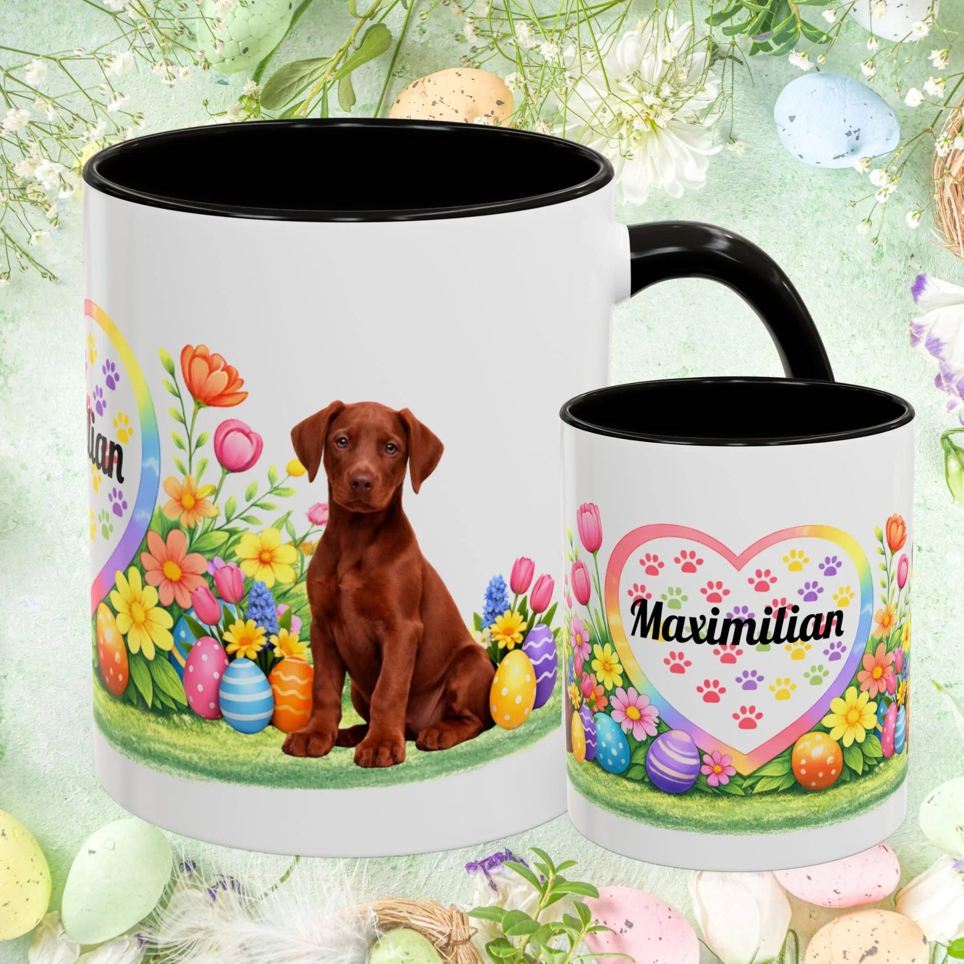 Shop our doberman melanistic red puppy easter mug featuring the 11oz style option from MySisterIsASurvivor.