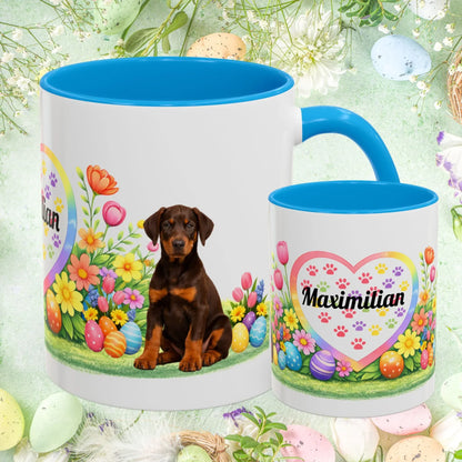 Shop our doberman red rust puppy easter mug featuring the 11oz style option from MySisterIsASurvivor.