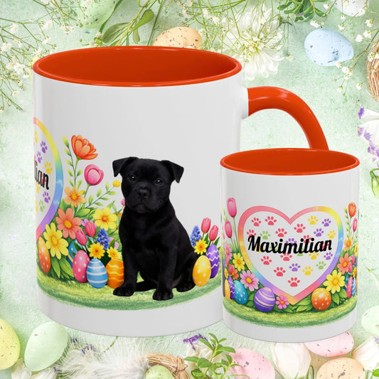 Shop our pitbull black puppy easter mug featuring the 11oz style option from MySisterIsASurvivor.