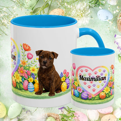 Shop our pitbull brindle puppy easter mug featuring the 11oz style option from MySisterIsASurvivor.