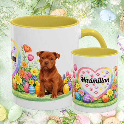 Shop our pitbull red puppy easter mug featuring the 11oz style option from MySisterIsASurvivor.