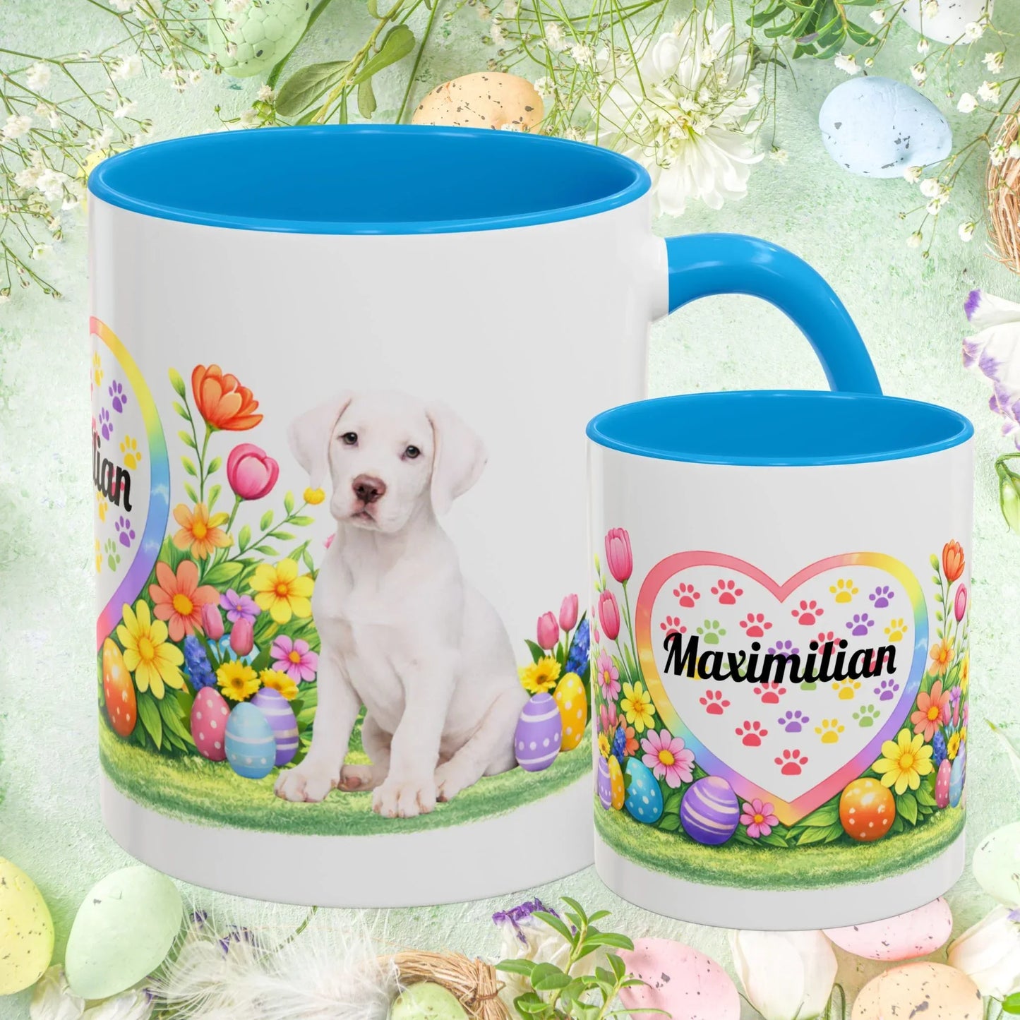 Shop our great dane all white puppy easter mug featuring the 11oz style option from MySisterIsASurvivor.