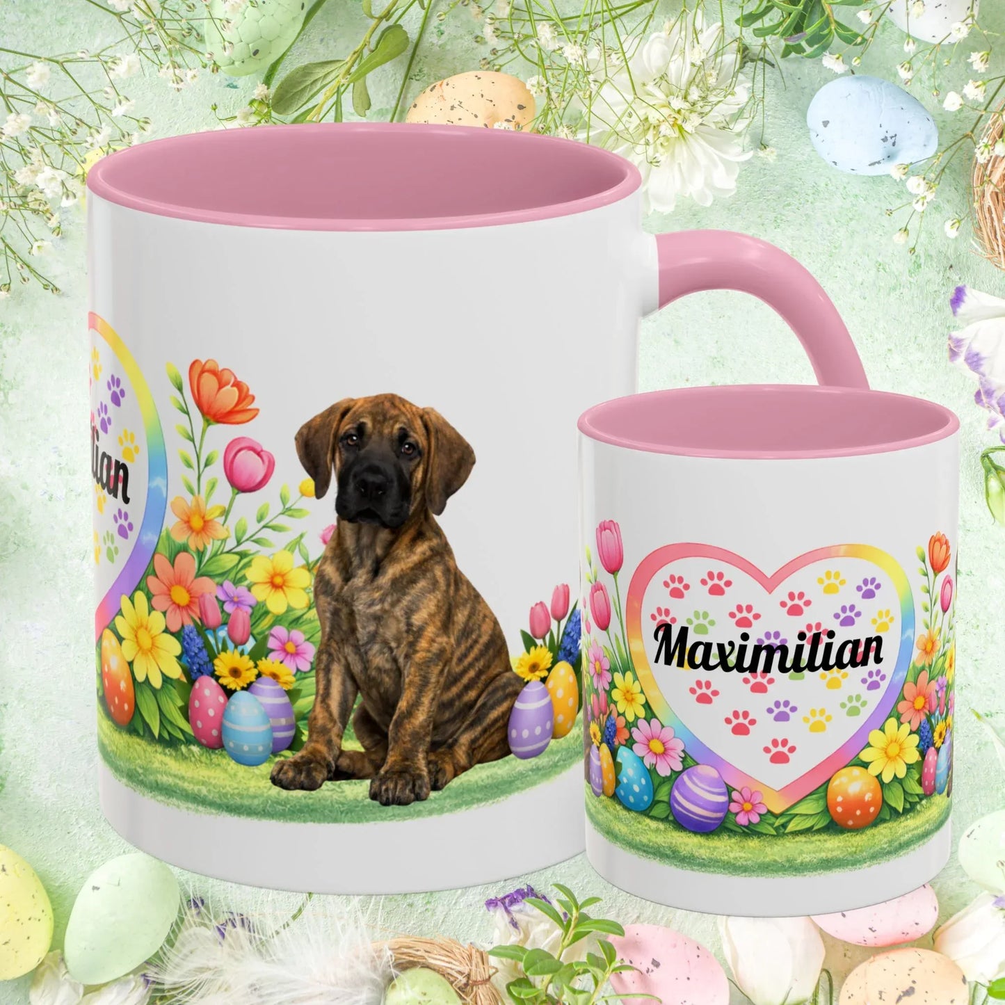 Shop our great dane brindle puppy easter mug featuring the 11oz style option from MySisterIsASurvivor.