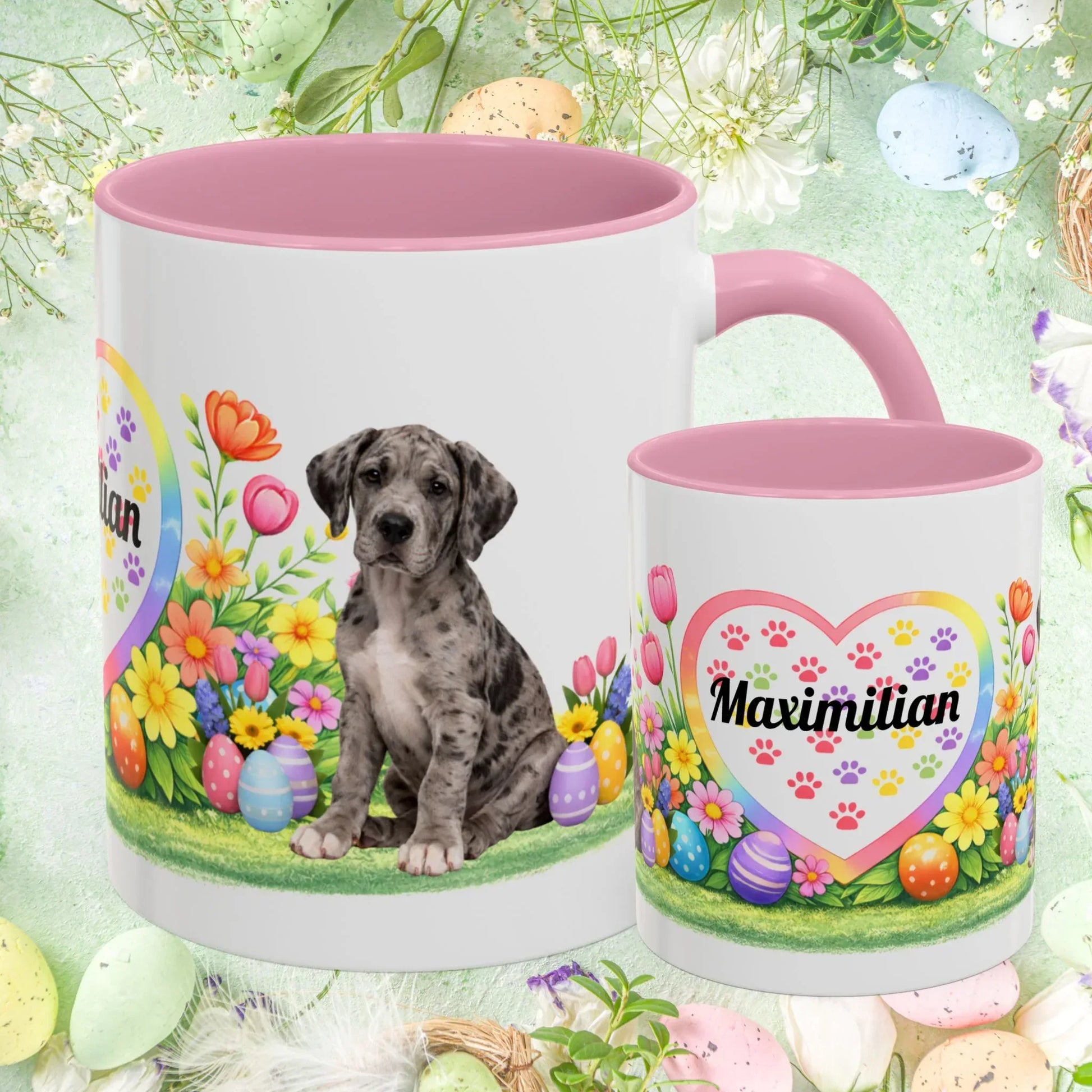 Shop our great dane merle puppy easter mug featuring the 11oz style option from MySisterIsASurvivor.