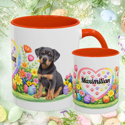 Shop our rottweiler blue puppy easter mug featuring the 11oz style option from MySisterIsASurvivor.