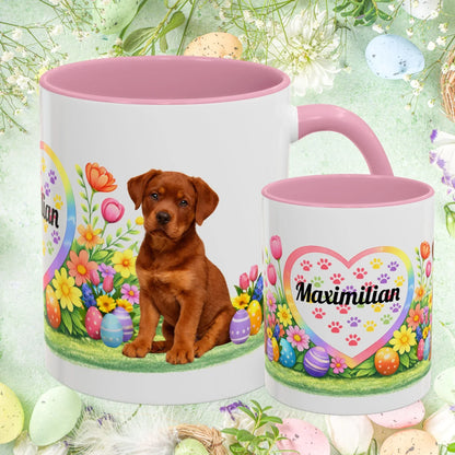 Shop our rottweiler red puppy easter mug featuring the 11oz style option from MySisterIsASurvivor.